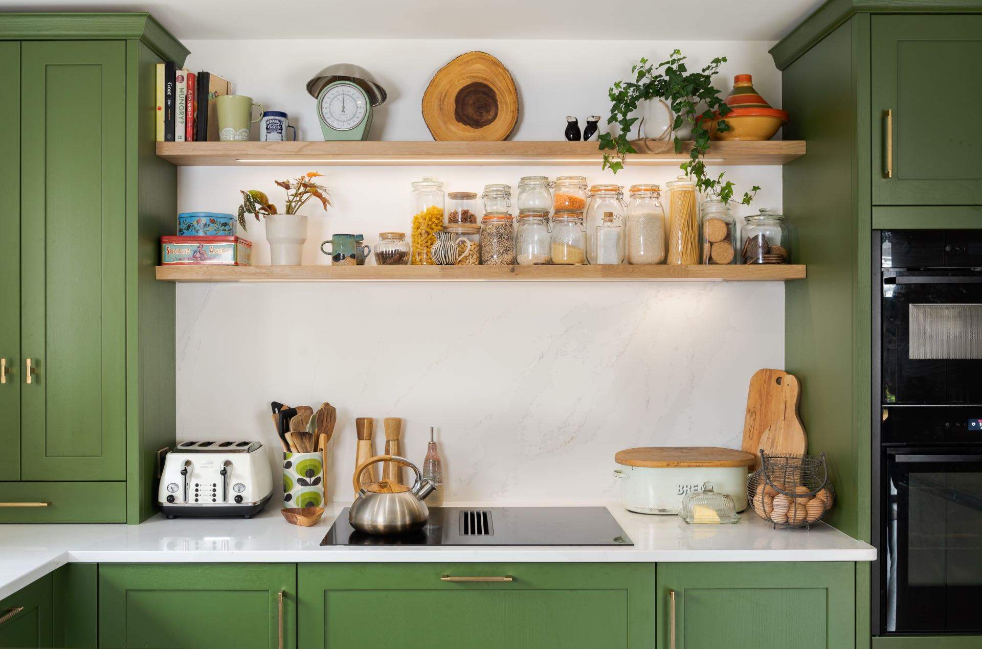 Illuminated shelving over Miele vented hob