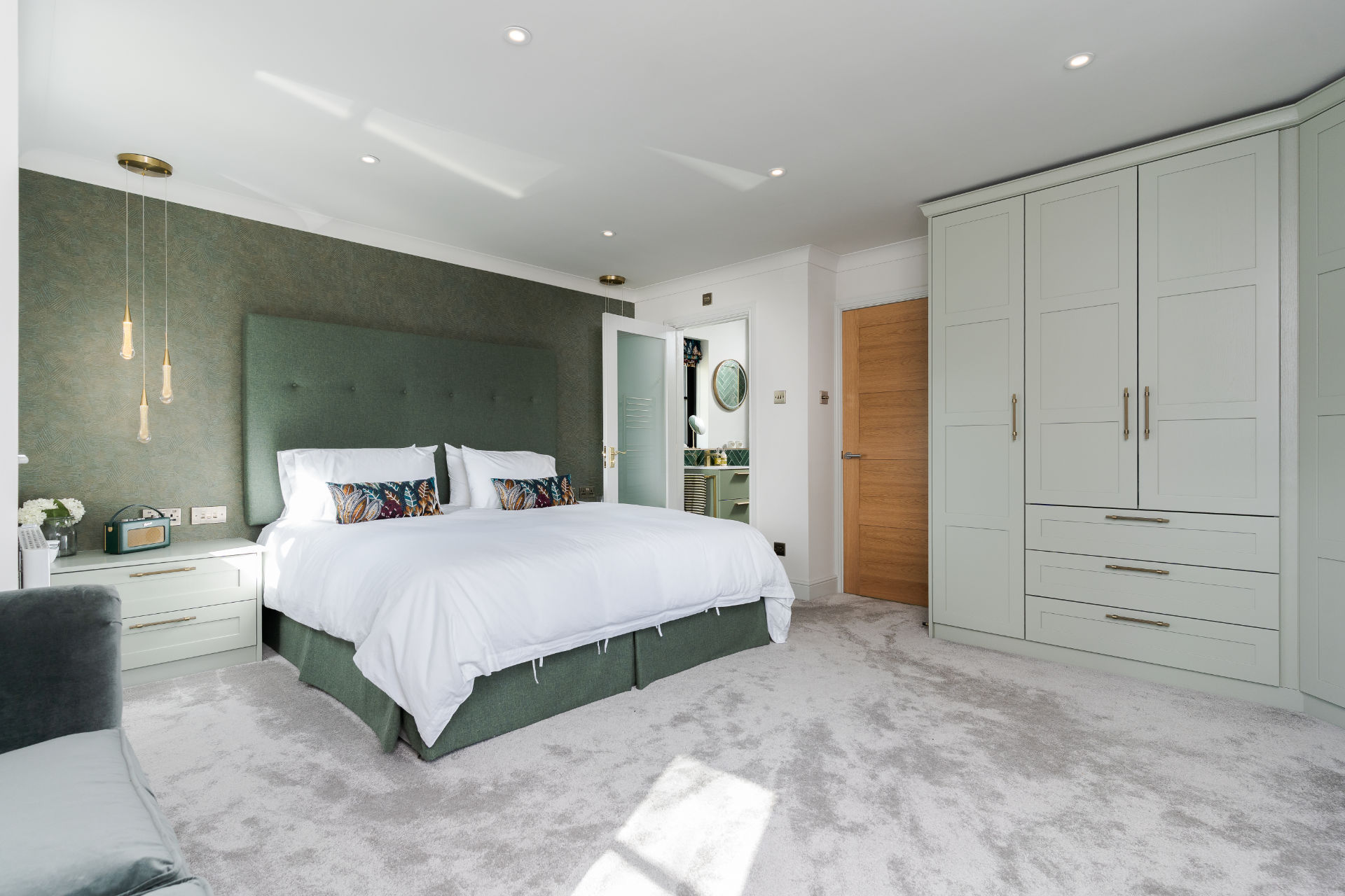 Sage green bedroom Llandow